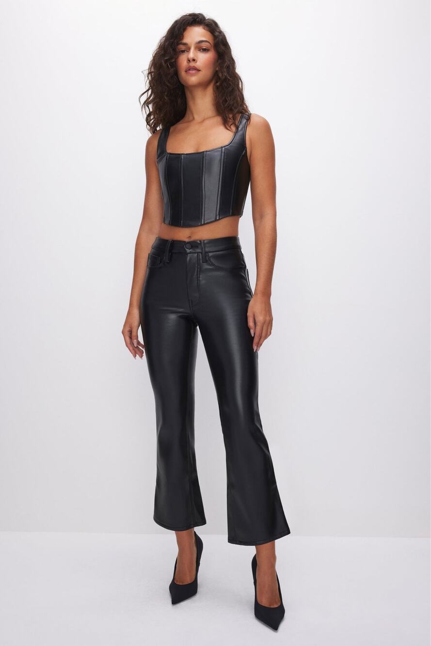 Good American Good Legs Faux Leather Cropped Mini Boot Pants Black 12 NWOT Y2K